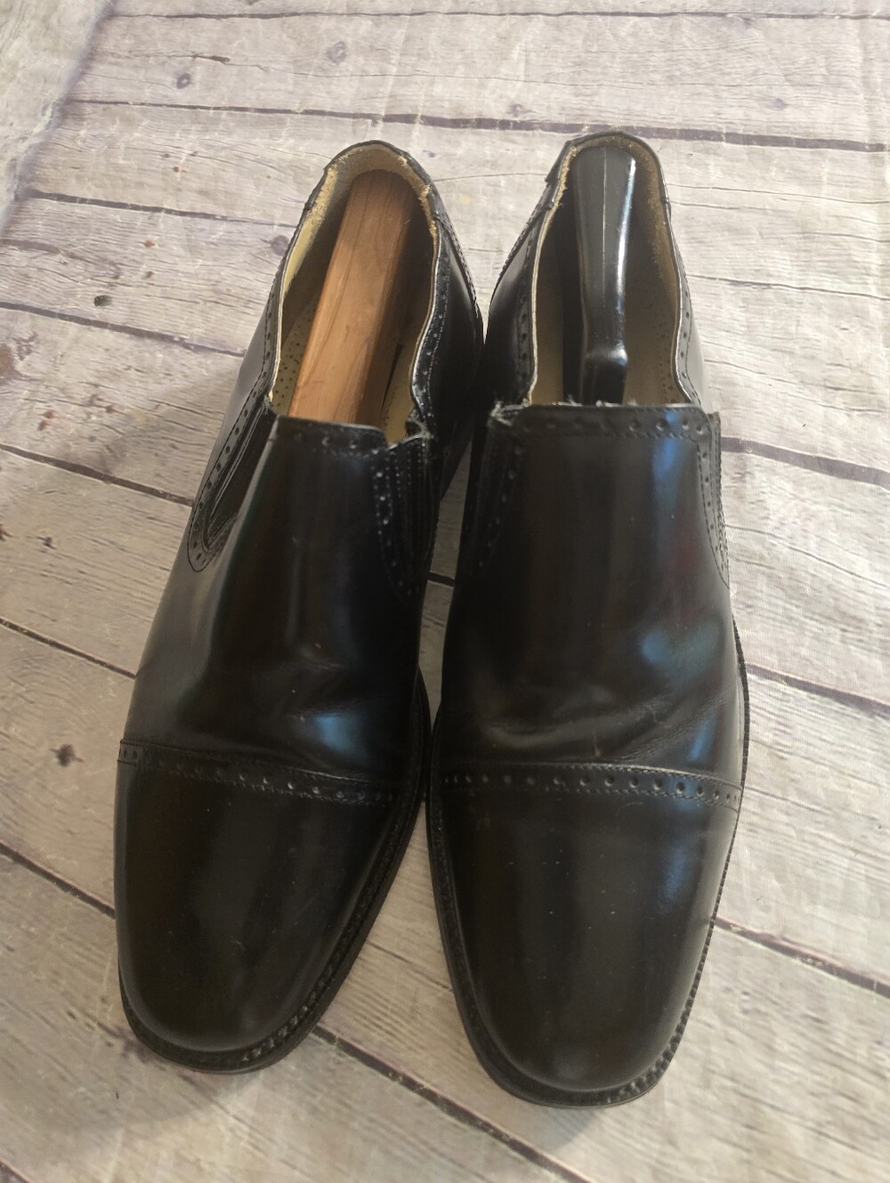 STACY ADAMS MADISON SLIP ON CAP TOE OXFORDS BLACK LEATHER SIZE 11M